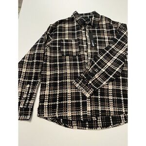NOVAMEN Mend Textured Button Up Shirt Black/Combo, Size L - A107